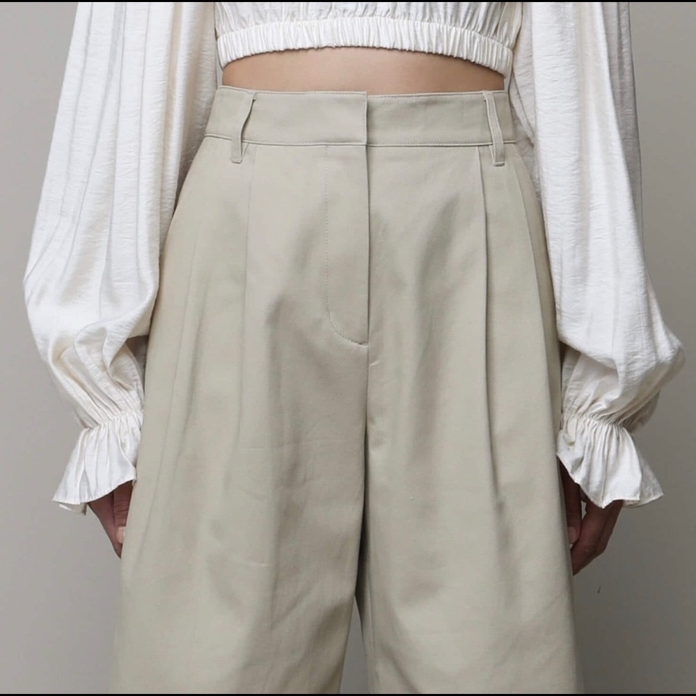 Oak + Fort Wide Leg Trouser Pant in Cream - Picture 2 of 9